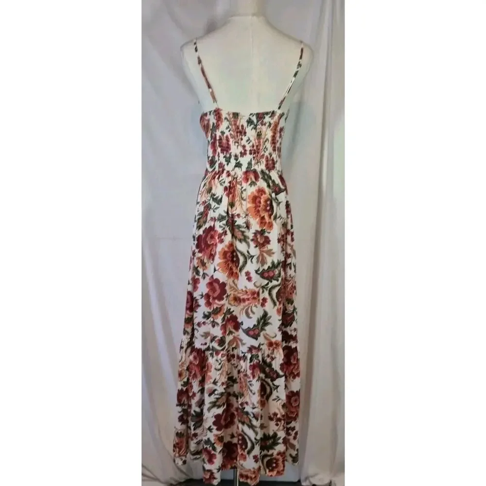 Abercrombie And Fitch Linen Blend Orange Green Floral Maxi Dress Small